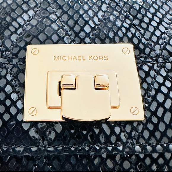 NWT Michael Kors Quilted Leather Carryall/Wallet Black Gold Vivianne Glitter - Picture 8 of 12